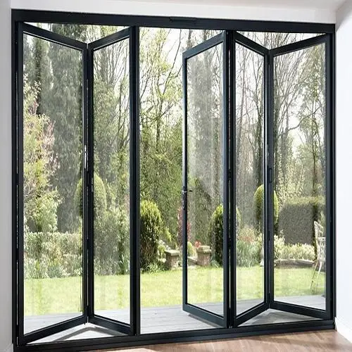 Aluminium Factory Cheap Price Dark Khaki Accordion Window Triple Glazed Fold sliding Glass Windows