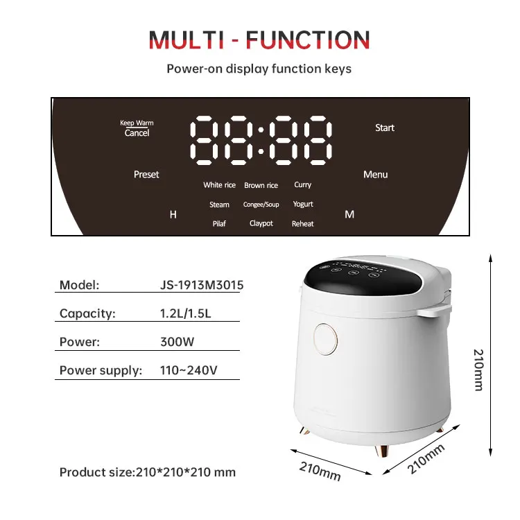 120V Healthy Electric Mini Hotpot Multicooker Low Sugar Small Digital Rice Cooker 1.5L 1.8L