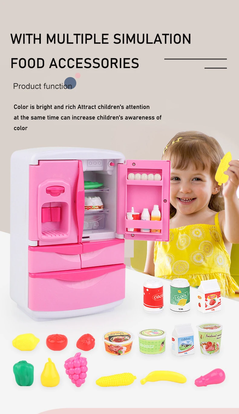 Eternal Kitchen Toy Set Dress Up  Mini Simulation Pink Refrigerator With Light Up And Music Plastic Set Kids Play Kitchen Toys