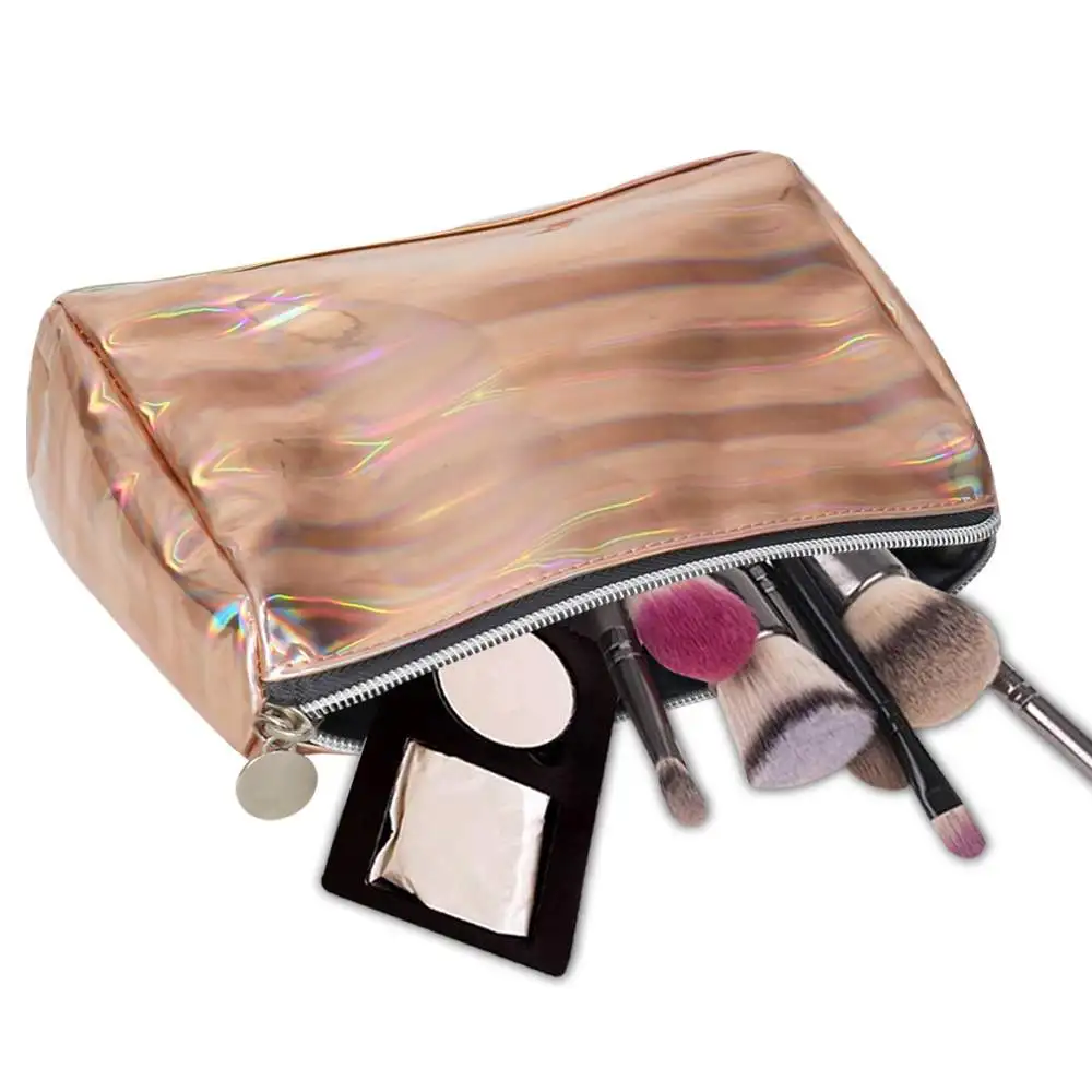 Factory Custom Fashion Champagne Large Capacity Travel Makeup Pouch with Handles Waterproof Toilet Bag Cosmetic Bags For Women