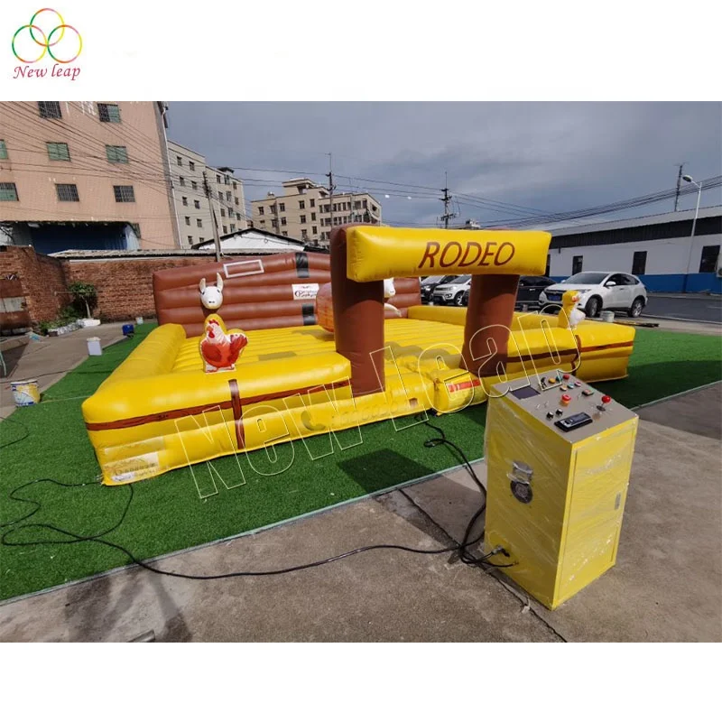 Unisex PVC Inflatable Rodeo Bull Riding for Adults and Kids Dry Slide Mechanical Games with Mattress for All Ages