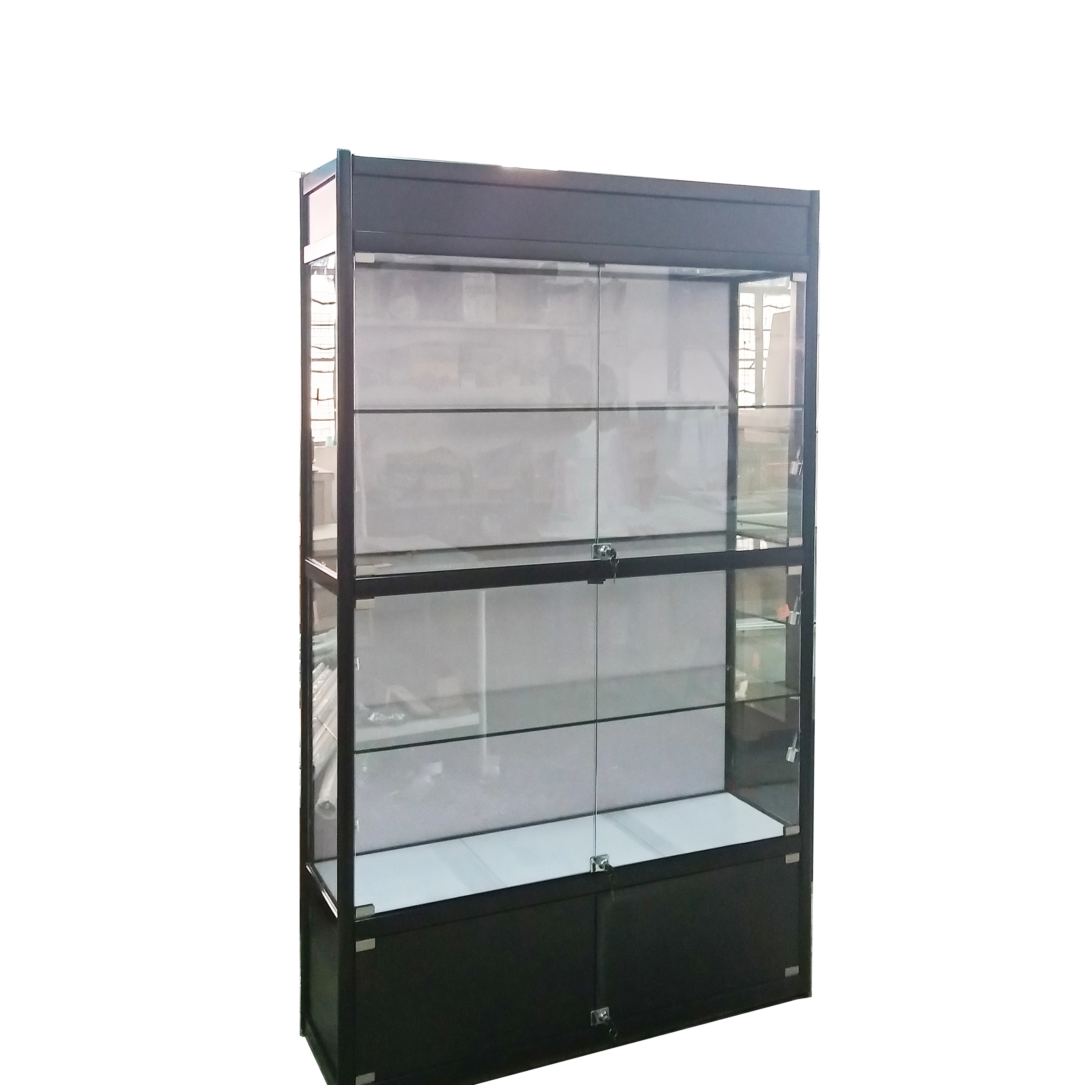 tall  sectional cabinet glass jewelry display cabinet display showcase with bottom and light box for sale