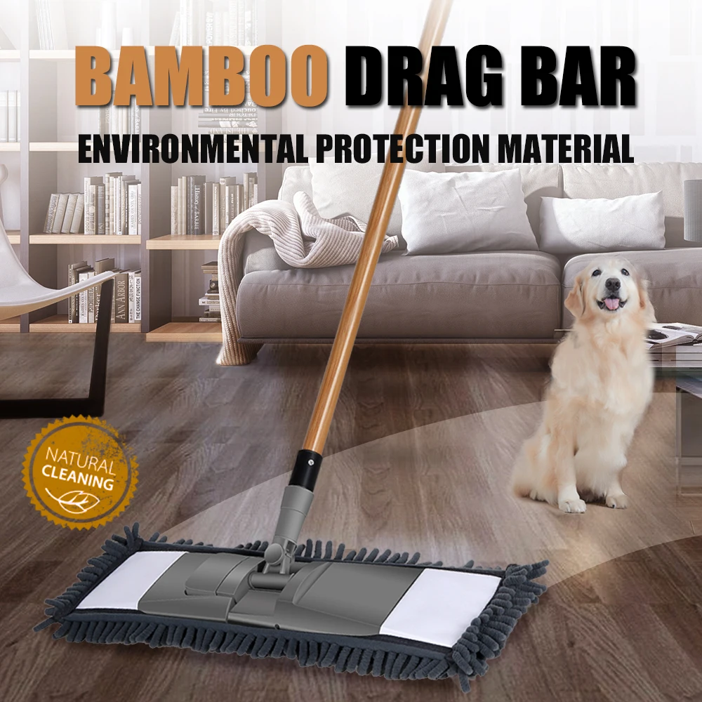Masthome Washable Microfiber Chenille Folding Flat Mop With Bamboo Handle for Floor Cleaning