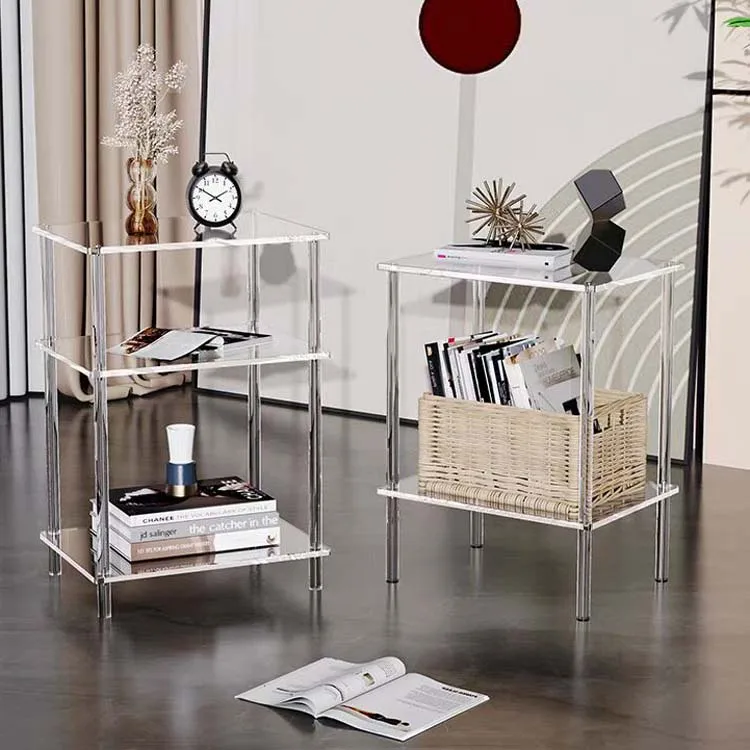 Square Nightstand Living Room Small Spaces Bedroom Clear Acrylic Bedside Table Coffee Table