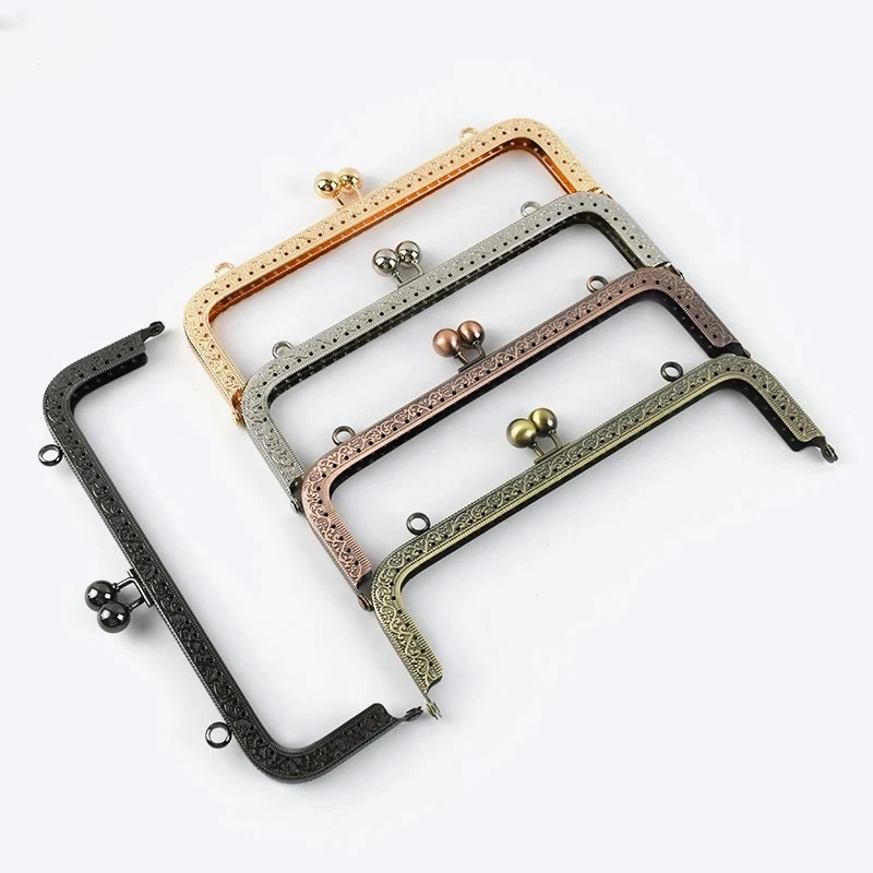 Meetee BF075 20cm Handbag Accessories DIY Leather Bag Handles Square Embossing High Quality Metal Purse Frame Kiss Clasp