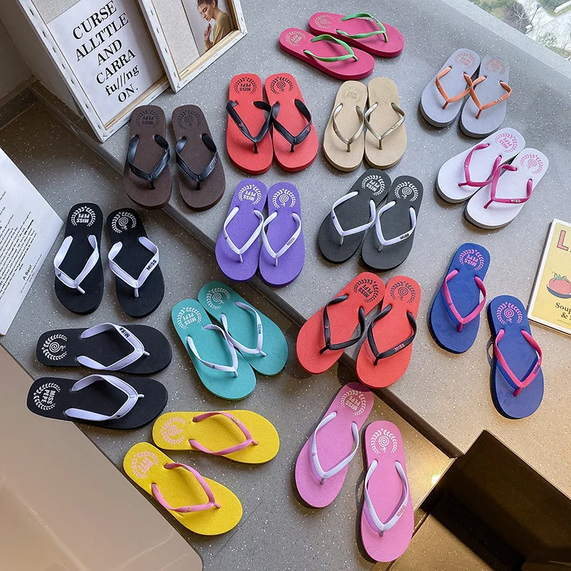2023 Summer New Fashion Solid Color Comfortable Slippers Women Indoor Outdoor Non-Slip Flip-Flops Beach Flat Slides