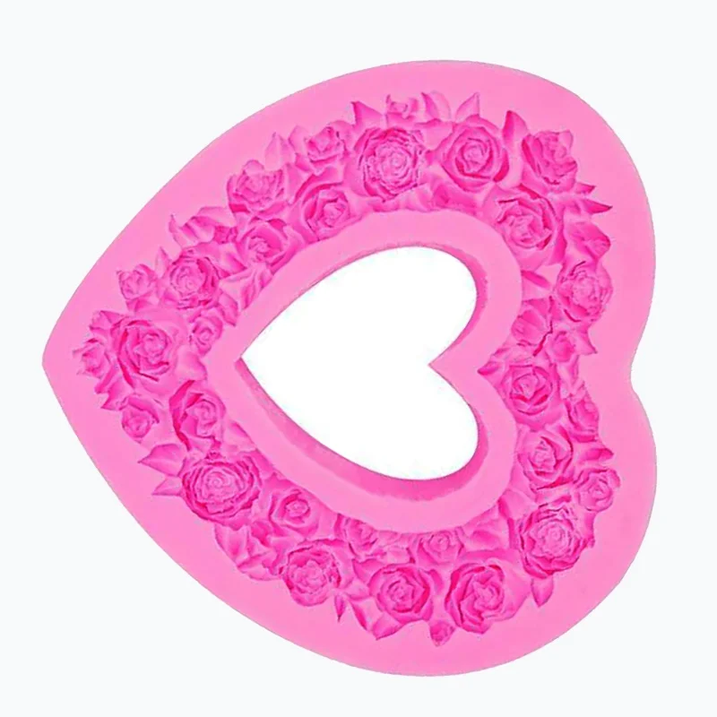 Yiwu bobao 3D large heart garland shape decoration DIY bakery sugar pastry cake fondant clay plaster sculpture silicone mold