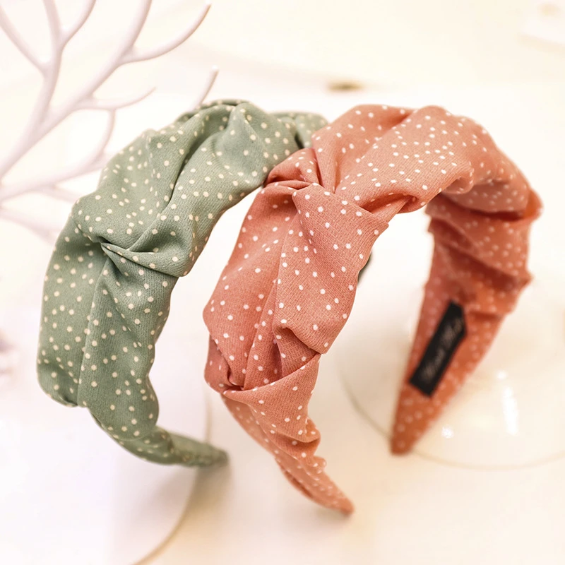 Spring Hair Accessories Girls Folding Fabric Dots Print Headbands in Bulk