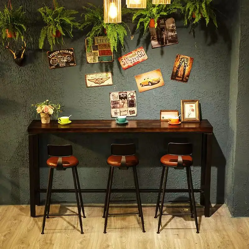 Hot Sale Rectangle Restaurant Furniture Cafe Metal Wood Long Bar Table For Sale