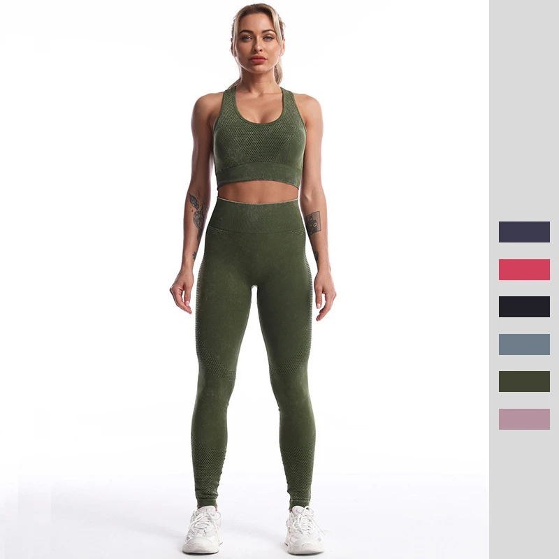 2022 New Custom Workout Yoga Wear Gym Fitness Sets Honeycomb Sports Bra Tops Anti Camel Toe Yoga Pants Seamless Yoga Set Women