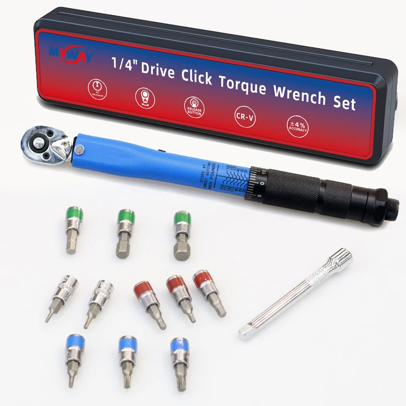 USA Free Ship 13-piece 1/4' 2.26-22.6nm 20-200in.lb Torque Wrench Bit Socket Set CR-V Multi-color Option Professional Spanner