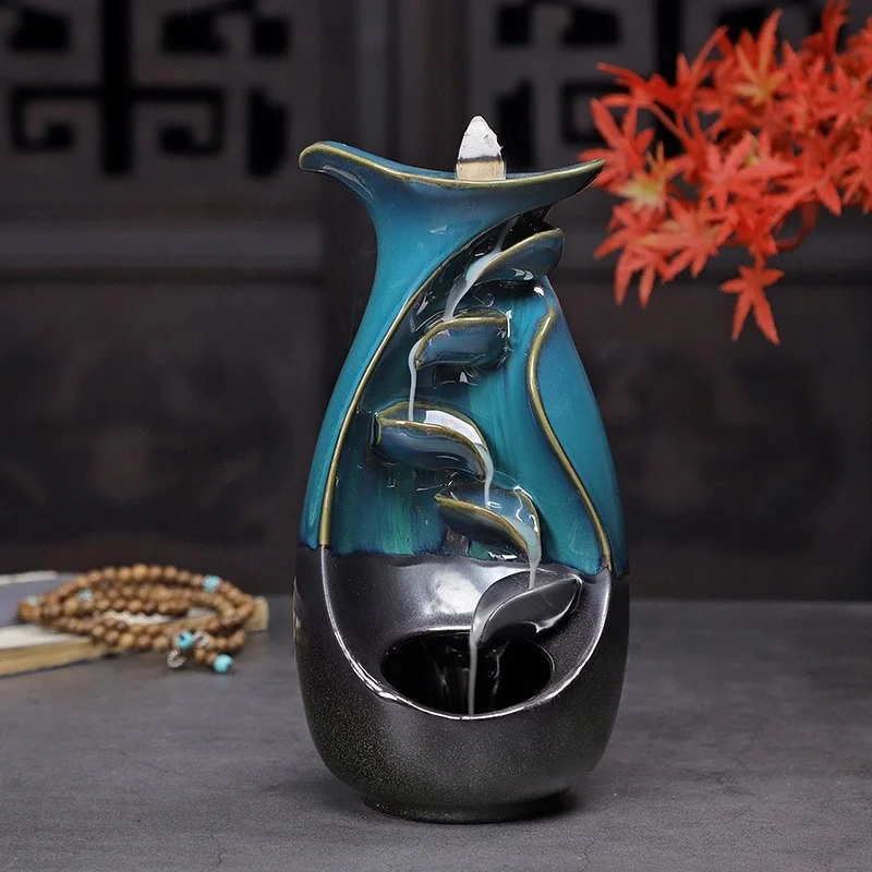 Hot Sale Popular Artistic Incense Burner Ceramic Waterfall Incense Holder With Incense Cones Sticks