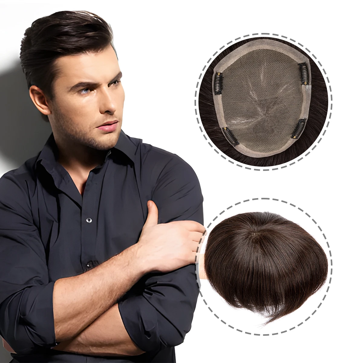 BLT High Quality Full Lace Base Clip In Hair Systems replacement Wigs Natural Color Remy Human Hair Toupee for Men