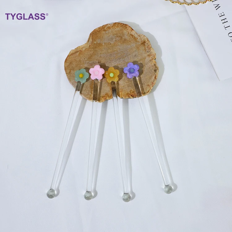 Pink Cherry Blossom Glass Stirring Stick Cute Creative Long Handle Juice Coffee Extended Stirring Stick Glass Stirrer Rod