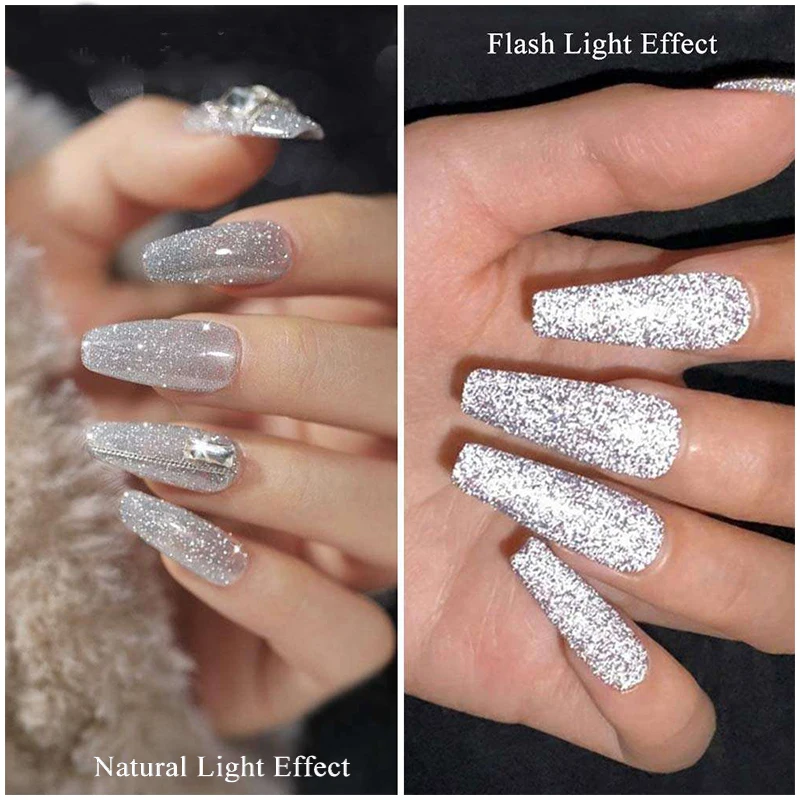 Custom Logo Reflective Glitter Poly Gel Silver Pink Diamond Shiny Nail Extension Gel Soak Off Nail Art UV Gel Varnish 15ml