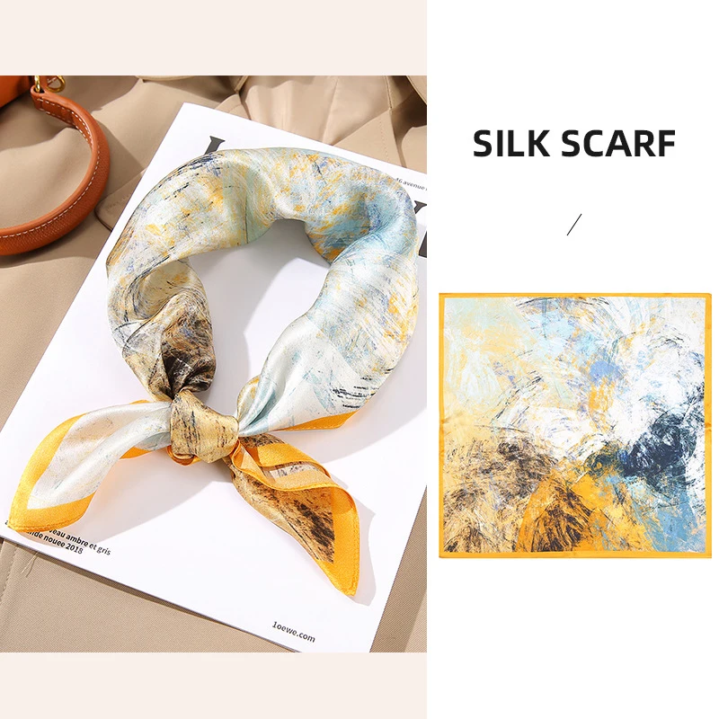 Luxury  Pure Silk Scarves Printing Silk Satin Head Scarf for Women