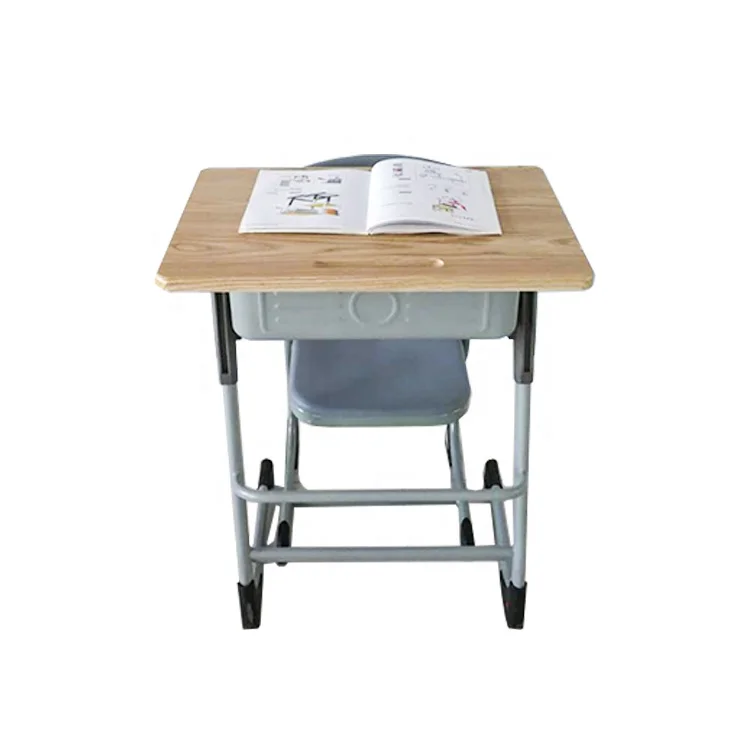 Colourful adjustable height desk 1 person school class room desk and chair