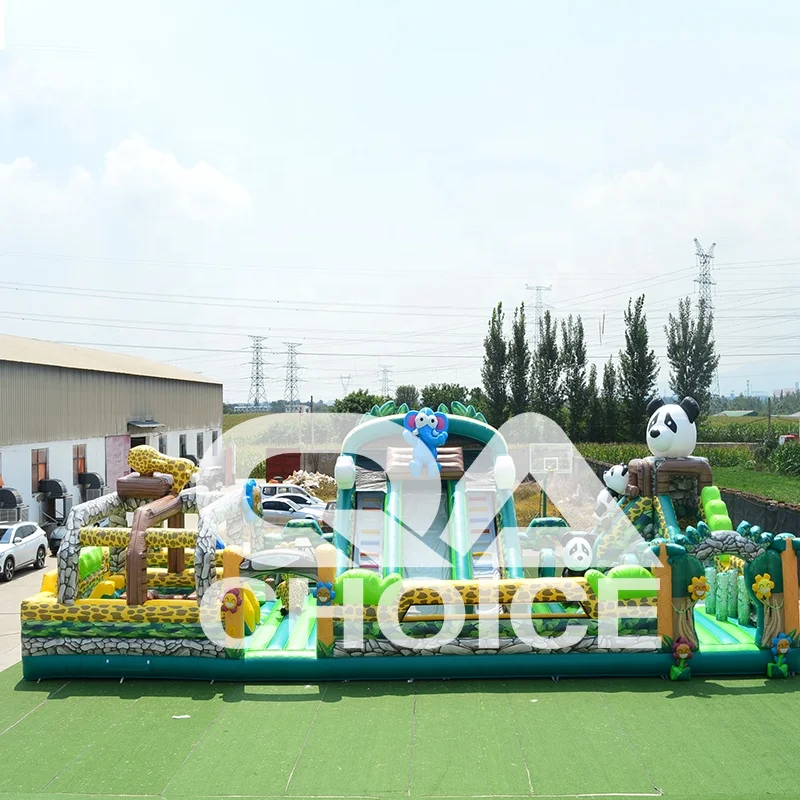 Sports Jungle Adventure Challenge Indoor Outdoor Children Inflatable Playground Inflatable Animals Panda Theme Park For Sale