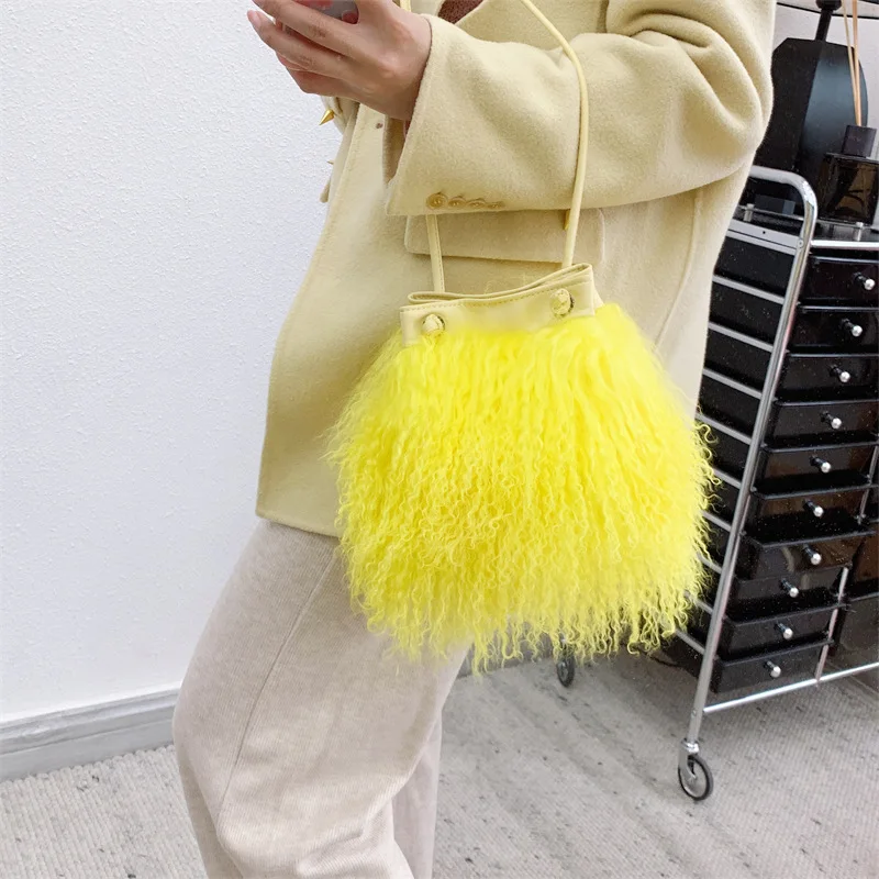 Women sheepskin Fur Banquet Purse Fashion Real fur Clutch party Handbag Long Strap Crossbody Tote Shoulder Vintage Evening Bags