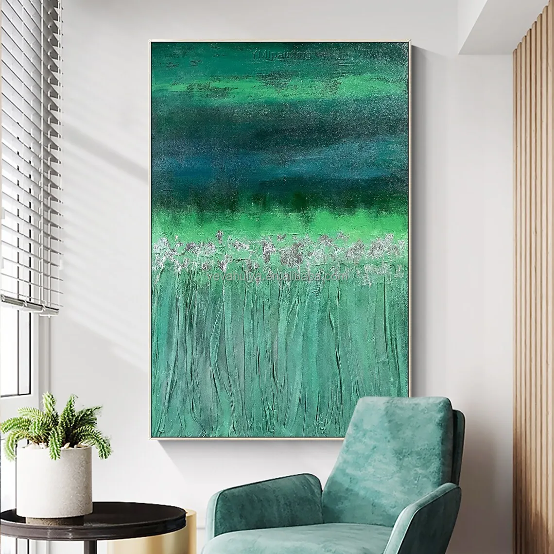 Abstract Painting - Abstract Wall art tree Green  canvas Painting Winter Art artwork Heavy Textured by OTO