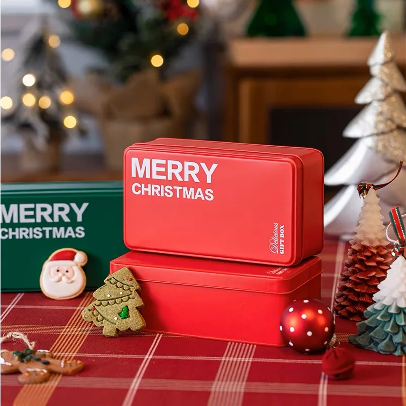 Fancy Rectangular Shape Empty Cookie Storage Gift Box Christmas Metal Tin