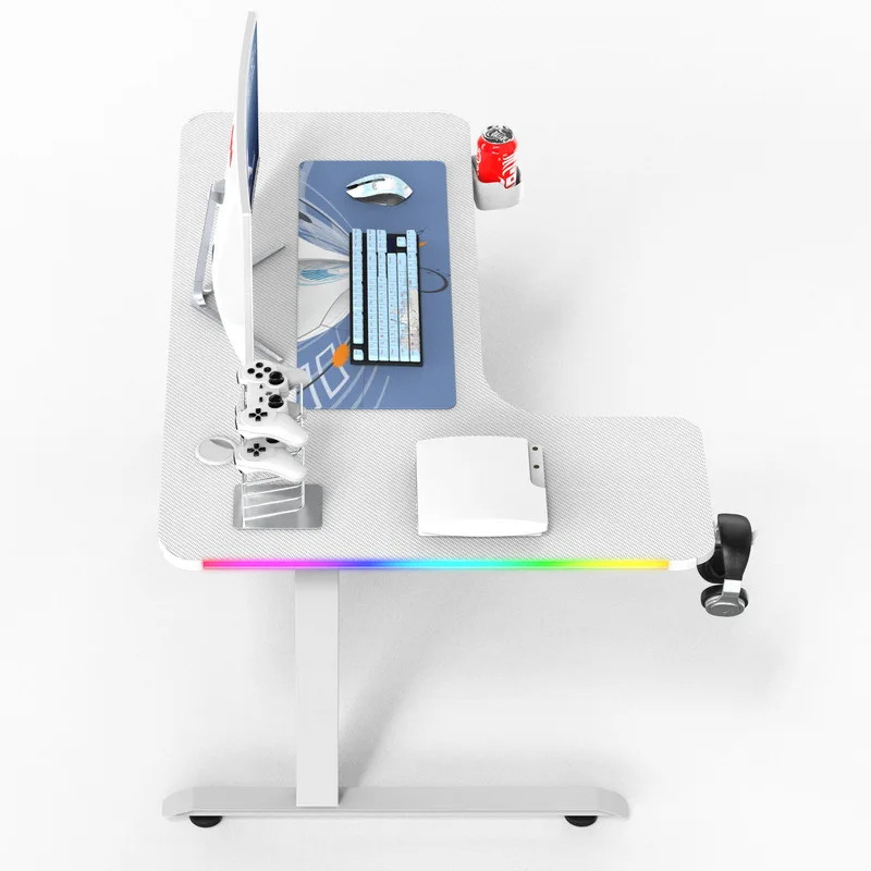 2022 Hot Sale L Shaped Gaming Desk For PC Modern Computer Desk RGB LED Light Office Gaming Desk Height Adjustable Table