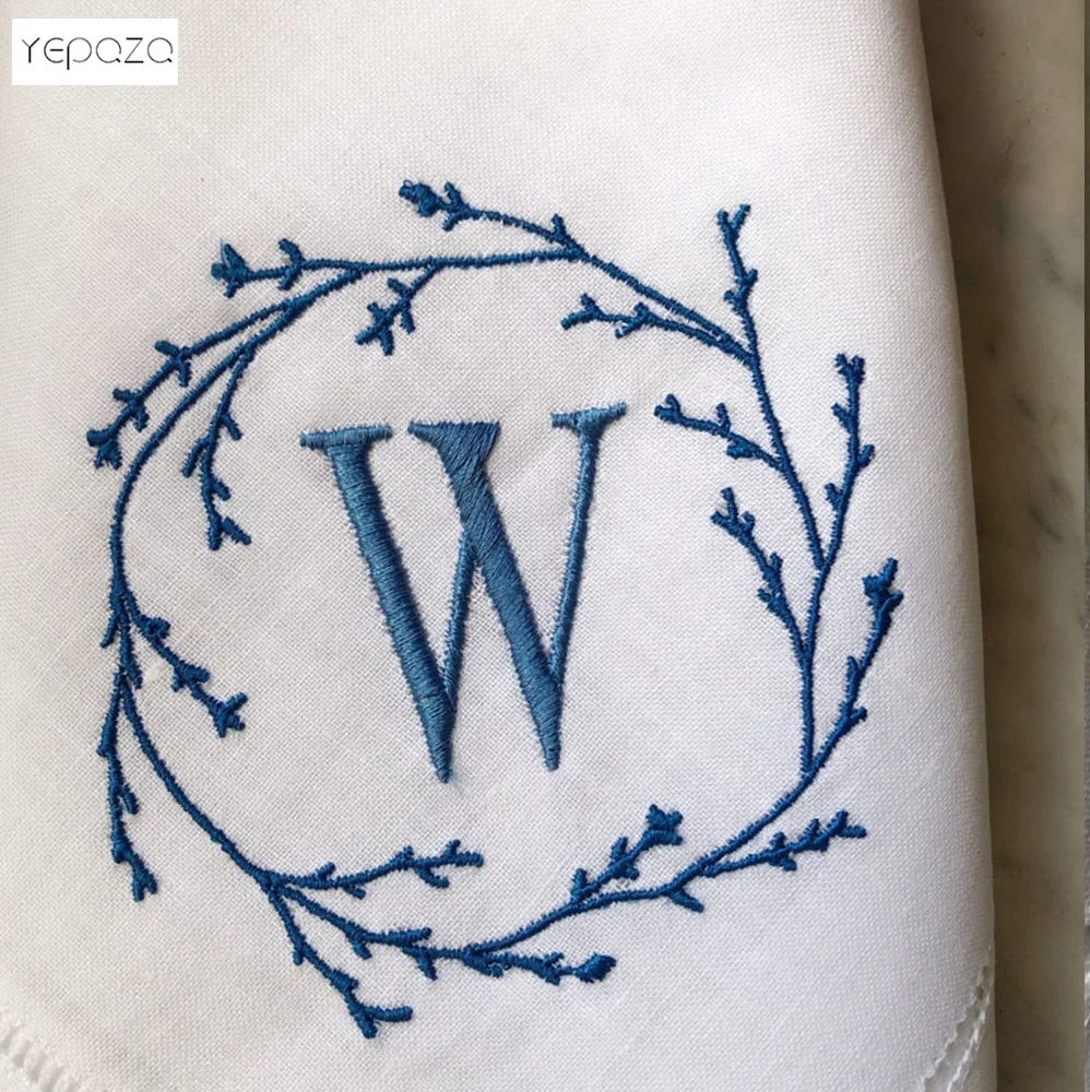  Monogrammed льняные белые хлопковые салфетки для