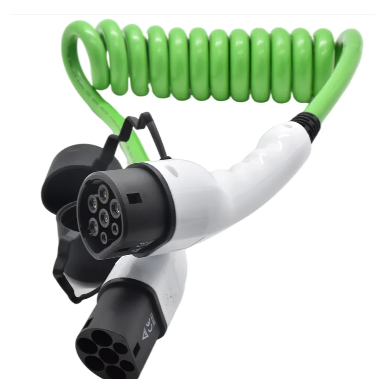 IEC 62196 32A Single Phase Spiral Green Cable Charging Plug Type 2 EV Charger Connector