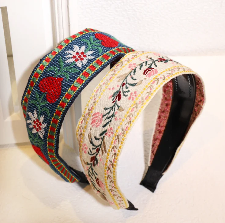 
European and American Bohemian embroidery ethnic style toothed non-slip headband 
