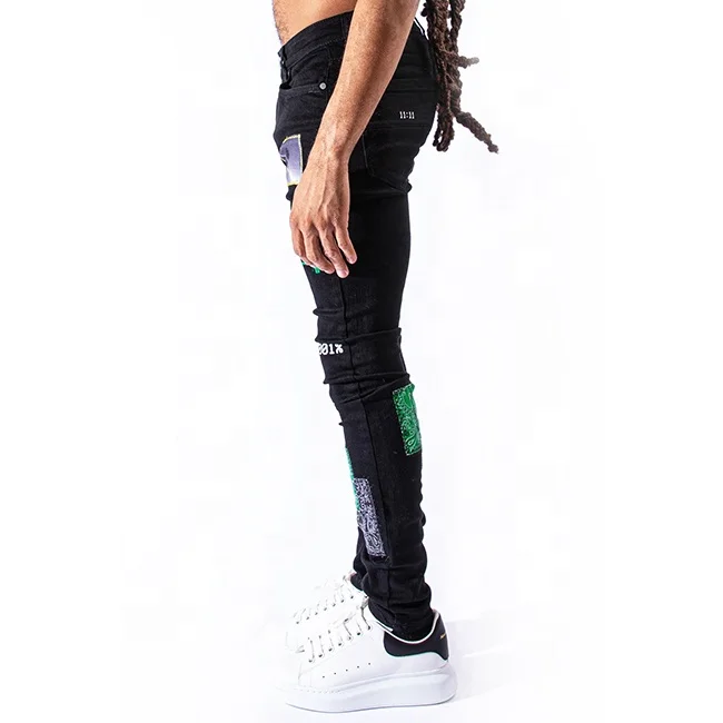 
OEM latest design fog mens jeans patch plants manufacturing mens hip hop jeans 
