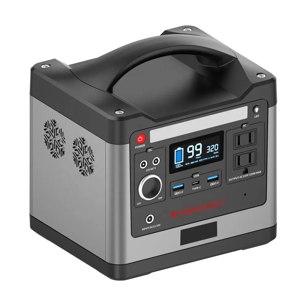 Электростанция Lifepo4 300 Вт, 320 Вт, Вт-ч, Вт-ч с выходом солнечного типа C для путешествий, кемпинга, ноутбука, домашнего использования