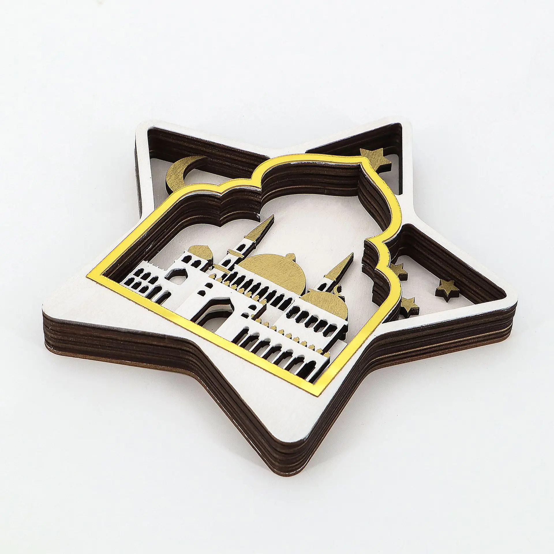 New Muslim Wooden Crafts Ornaments Islamic Eid al Adha Lantern Moon Decoration Ornaments