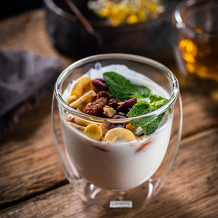 Samyo Double Wall Thermal Insulated Drinking Glasses Coffee Mugs for Latte Cappuccino Espresso Glass Tea Cups With Handle