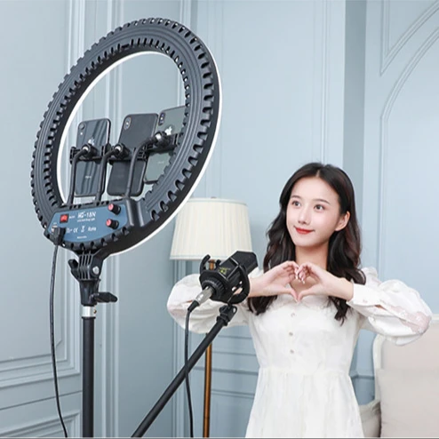 
HQ-18N three colors dimmable led selfie circle ring light 18 inch with stand 