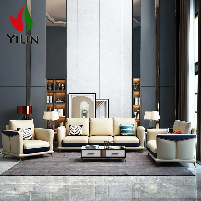 A22 китайский поставщик мебели кожаный секционный диван для гостиной Набор подушек современный дизайн длинный кремовый