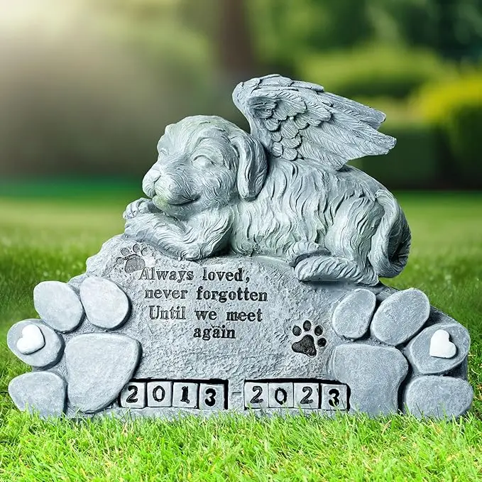 Dog Memorial Stone for Dog Passing Away, Pet Tribute Statue Gift for Loss of Dog, Pets Grave Marker Garden Resin Dog Ornament
