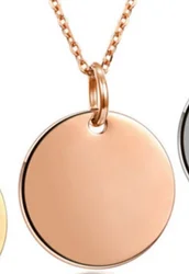 JDP079 High polish Blanks Tags 18mm Round Charm Pendants with chain 316L Stainless steel Necklace jewels