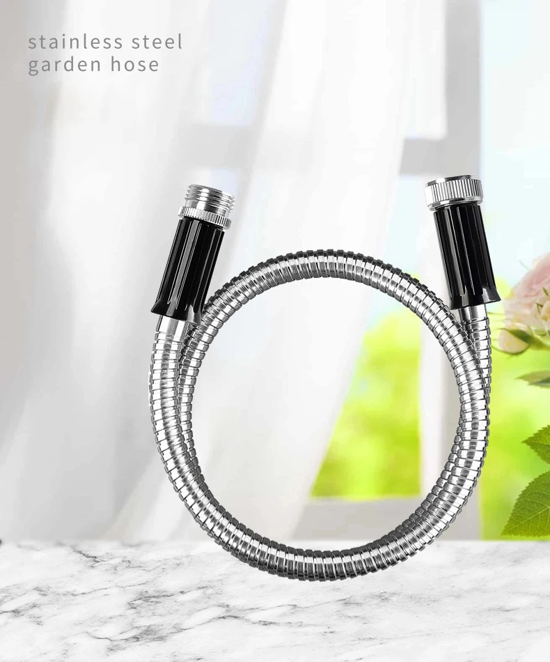 DD2934  Garden Metal Hose 1-8ft Extender Leader Hose Car Heavy Duty Stainless Steel Short Hose Faucet Connector