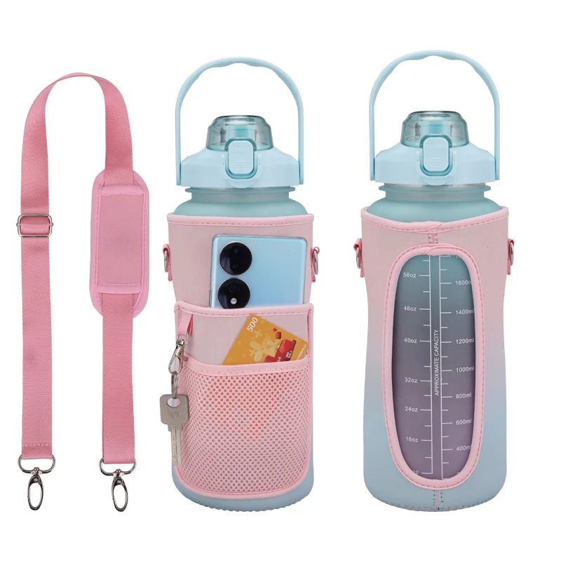 Wholesale Large Capacity Cute Kids Motivation Water Bottle Sports Plastic Tritan With Time Marker
