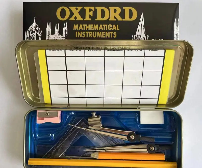 CHXN  Stationery Box Mathematics Set Tin Metal Plastic Compass Ruler Iron Box for Examination