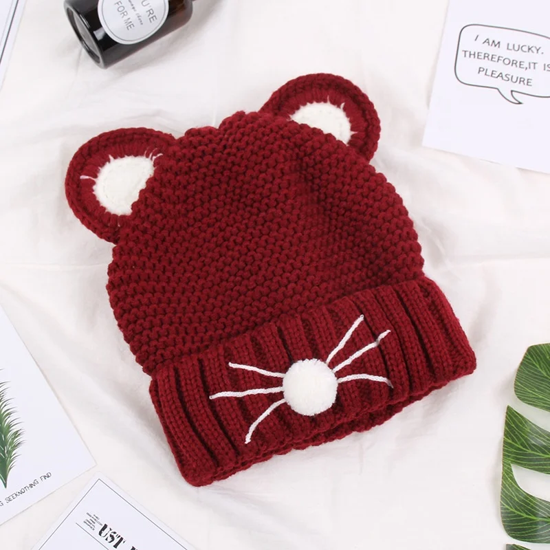 winter custom logo knit hat with cat ear