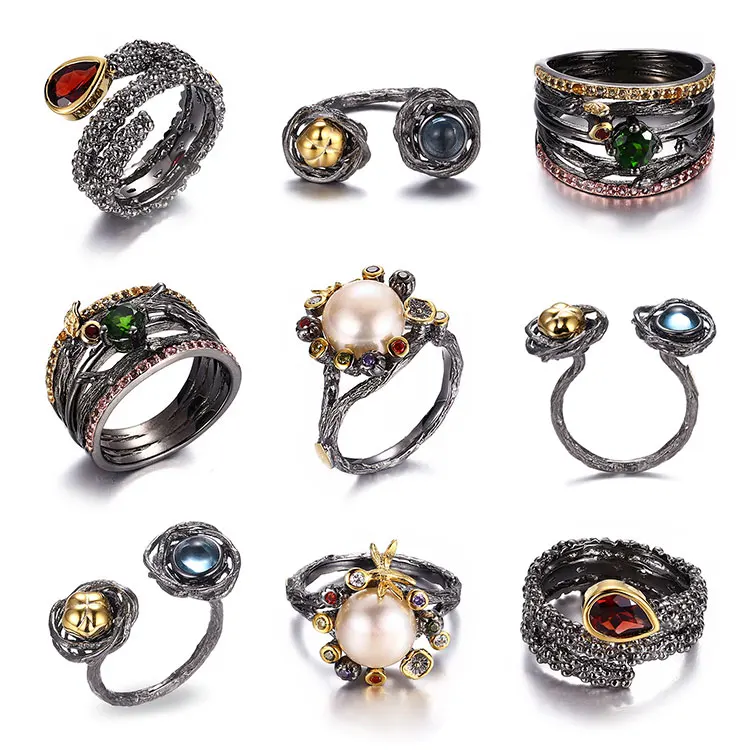 Antique Style Recycled Royal Blue Lab 18K Gold Plated Cz Ring 925 sterling Silver Ring Wholesale Jewlery/jewelry  Rings Stone