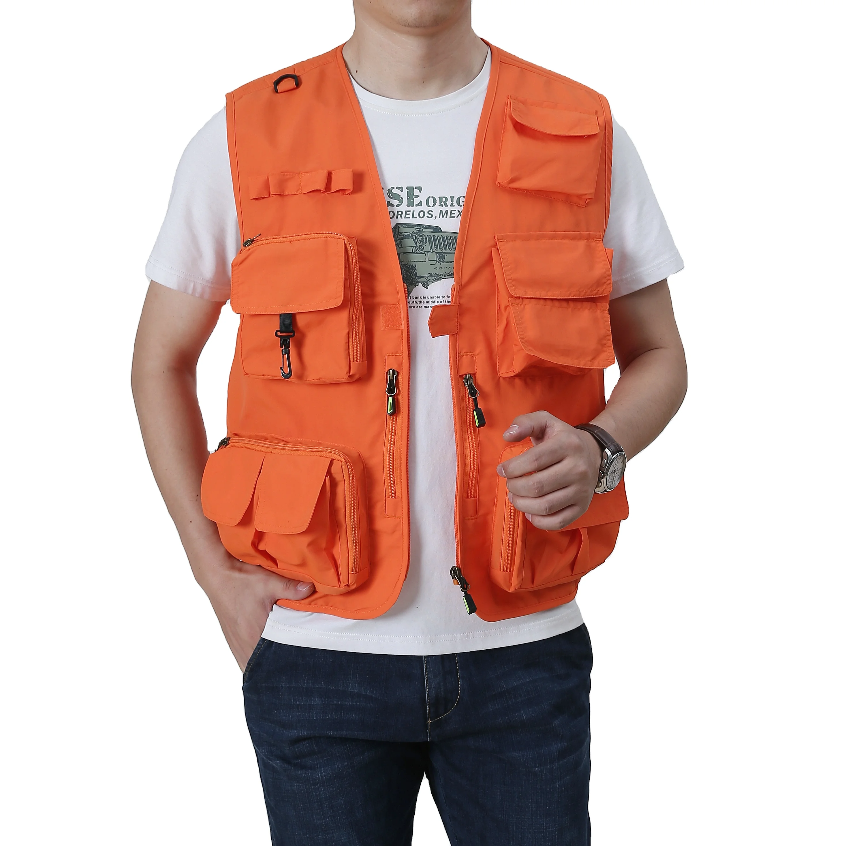 Mutil-pockets Practical Side Fish Net Fishing Hiking Spring&Autumn Plain Color  Men Outwear Outdoor Vest Jacket