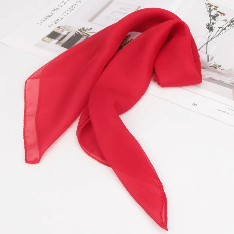 Wholesale Small Ethereal Square Chiffon Scarf for Girls Children High Quality Polyester Custom Logo Plain Color Bandanas Scarf