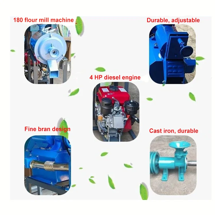 New Diesel Gasoline Engine Grain Flour Mill Paddy Wheat Peeling Rice Mill Grain Crushing Husking Milling Combination Machine