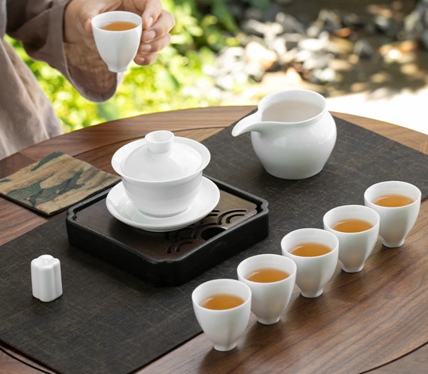 Wholesale white tea cup set for gifts 30ml 40ml 50ml chinese porcelain tea cups bulk custom logo ceramic cups reusable