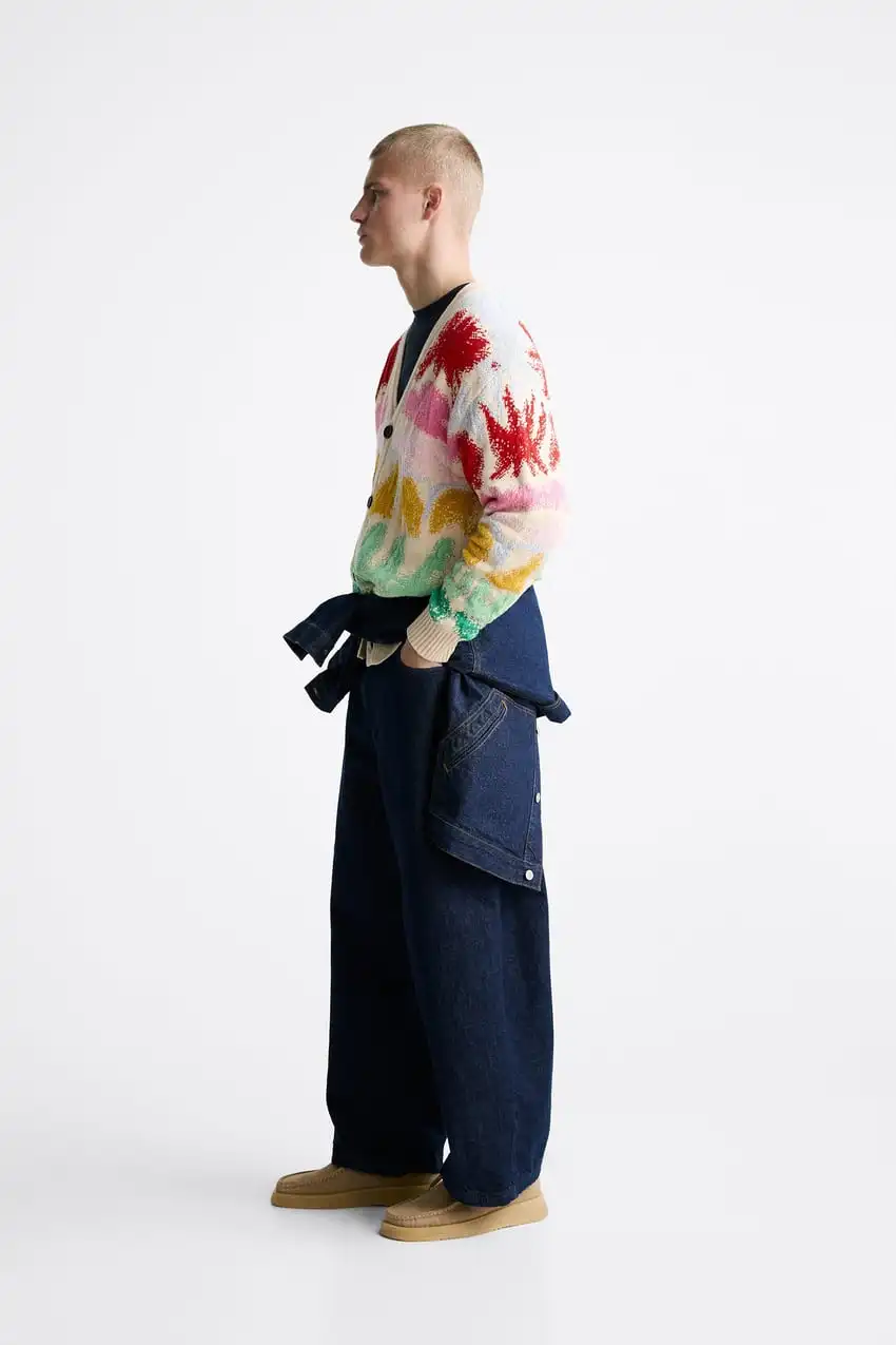 VSCOO new arrival colorful knitted intarsia jacquard knit sweater men clothes fashion knitted cardigan sweater man