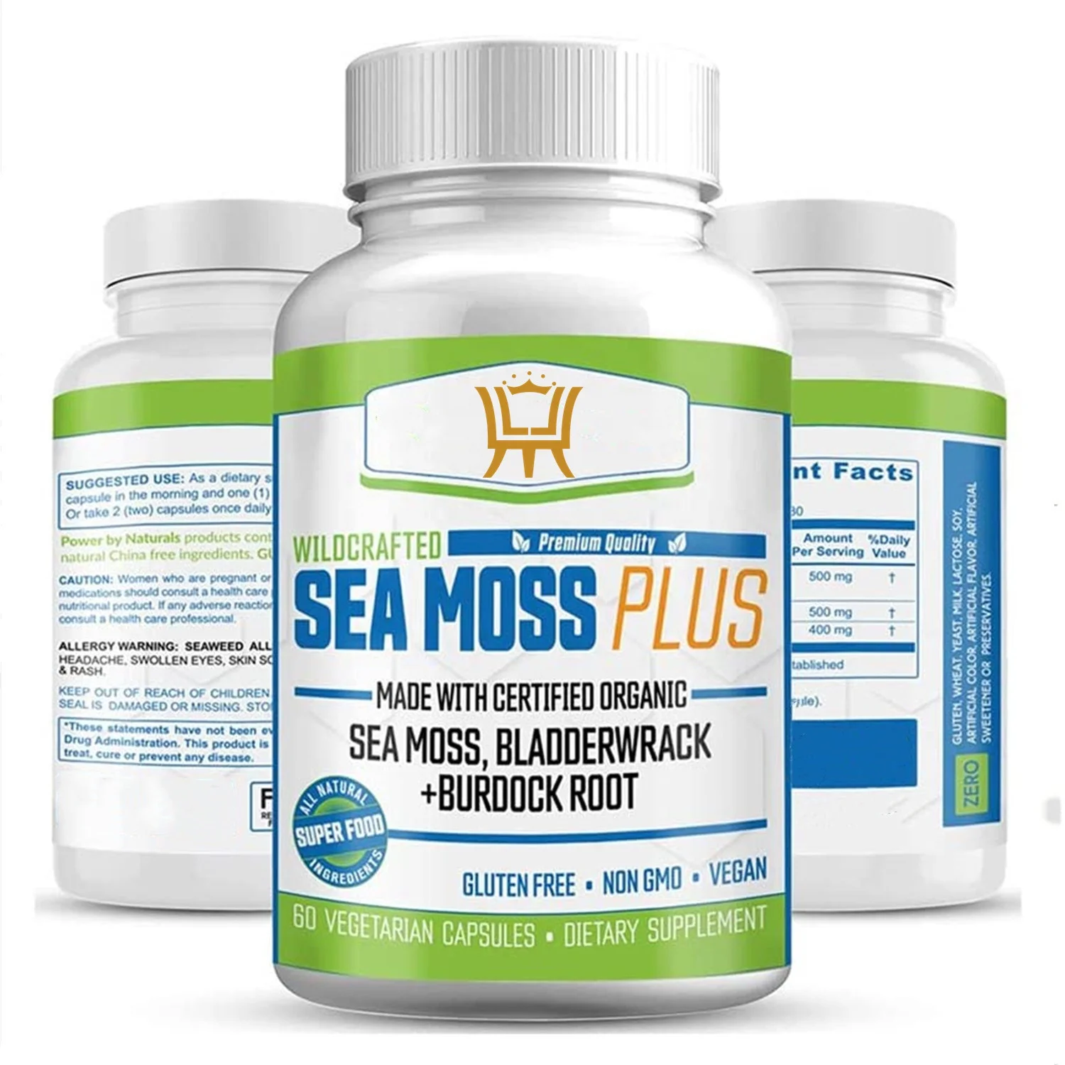 Private Label Irish Sea Moss  Bladderwrack and Burdock Root Capsules Seamoss Superfood Supplement
