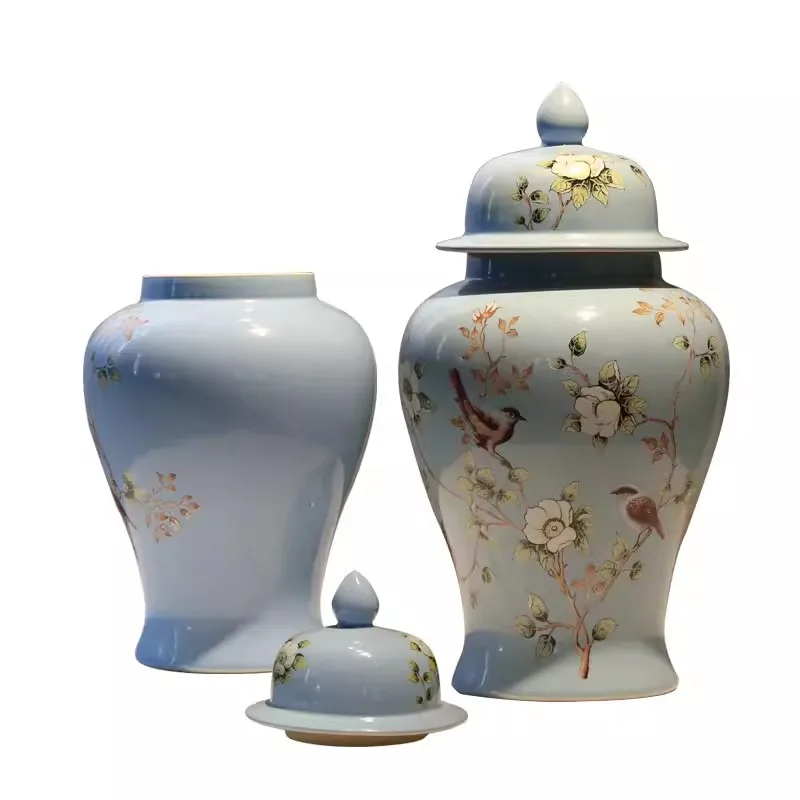 Jingdezhen, керамические декоративные вазы и урны для имбиря с узором в виде цветов и птиц, на заказ