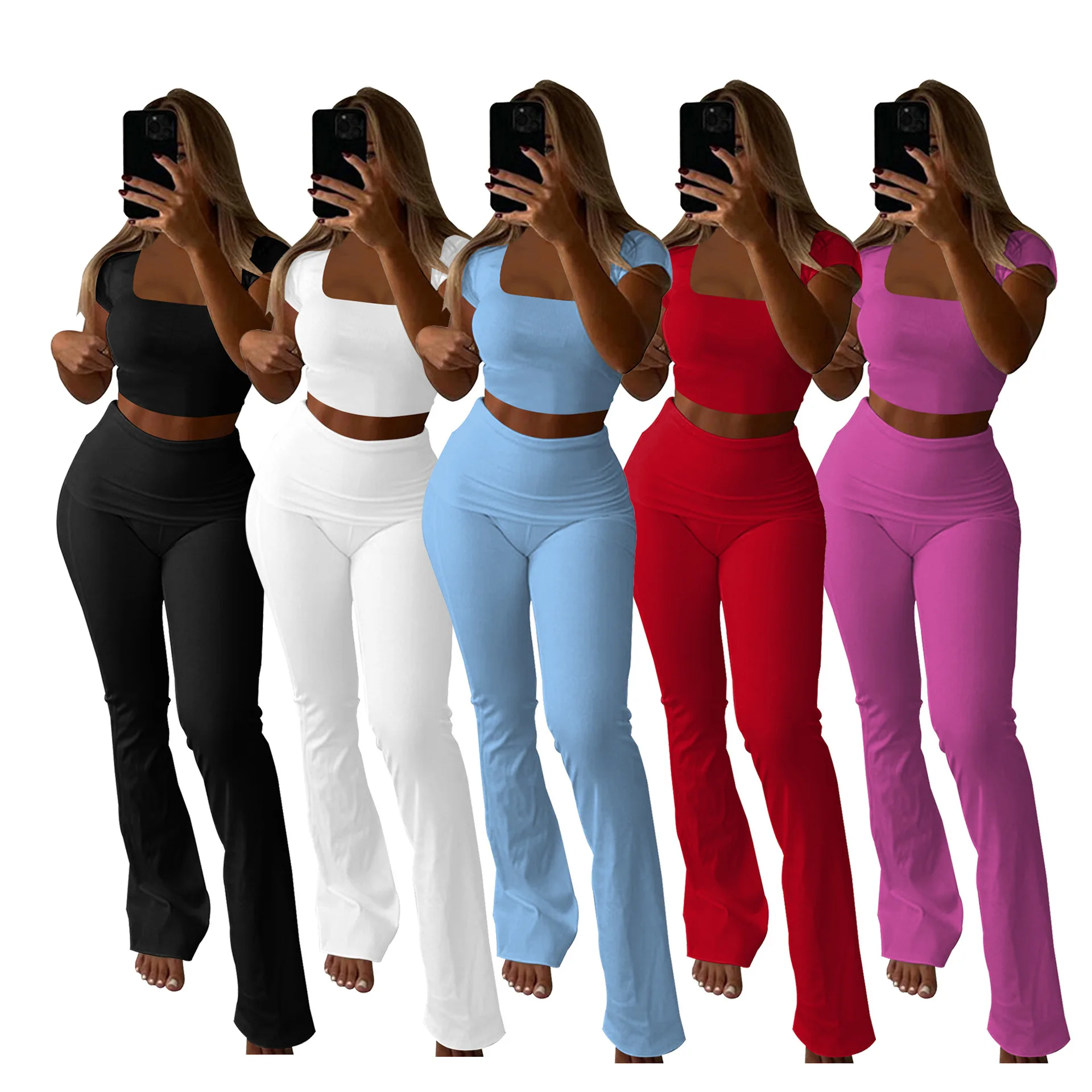 Custom Lounge Wear Ladies Wholesale Knitted Casual 2 Piece Set Women Short Sleeves Top And Legging Pajamas For Women Set